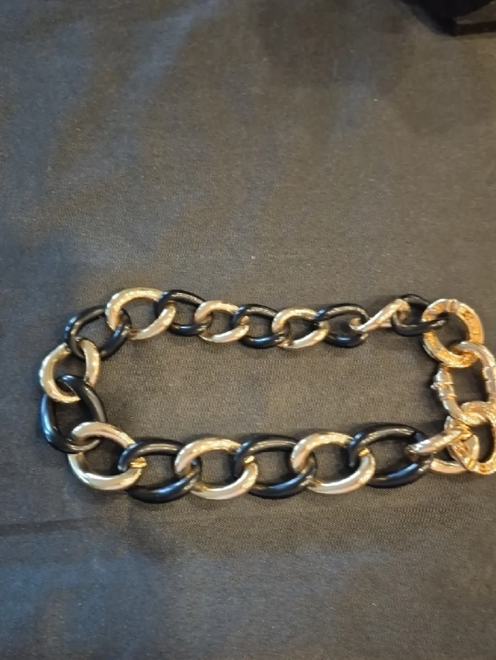 Gold and Black Chunky Metal  Chain Link Necklace - Women Jewelry